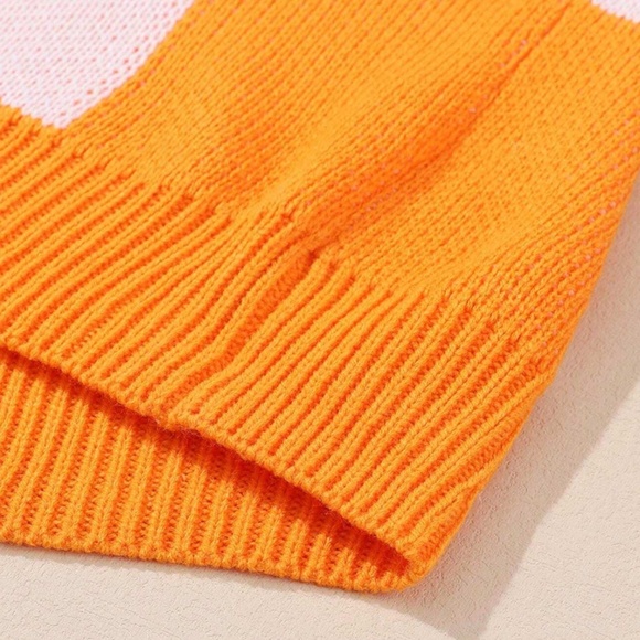 Checkers Orange White Oversized Knit Pullover Sweater - Picture 12 of 13